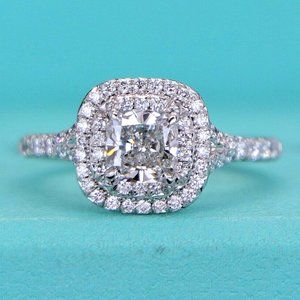 18930 Tiffany & Co. H VS1 0.80 Soleste Cushion Diamond Halo Engagement Ring 5.25